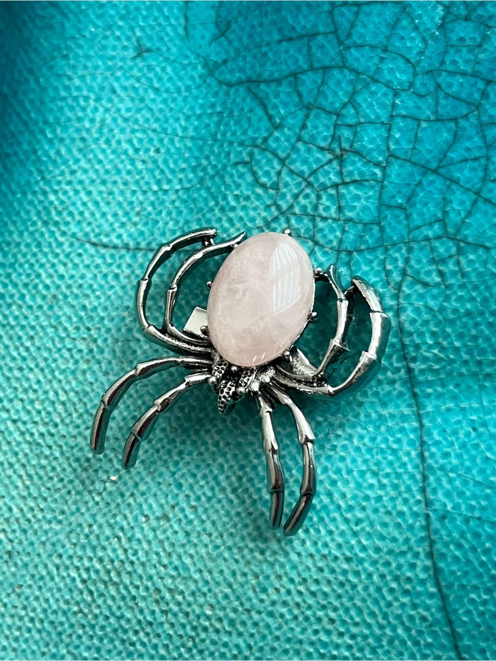 Silver Spider Brooch/Pendant with Rose Quartz Cabochon